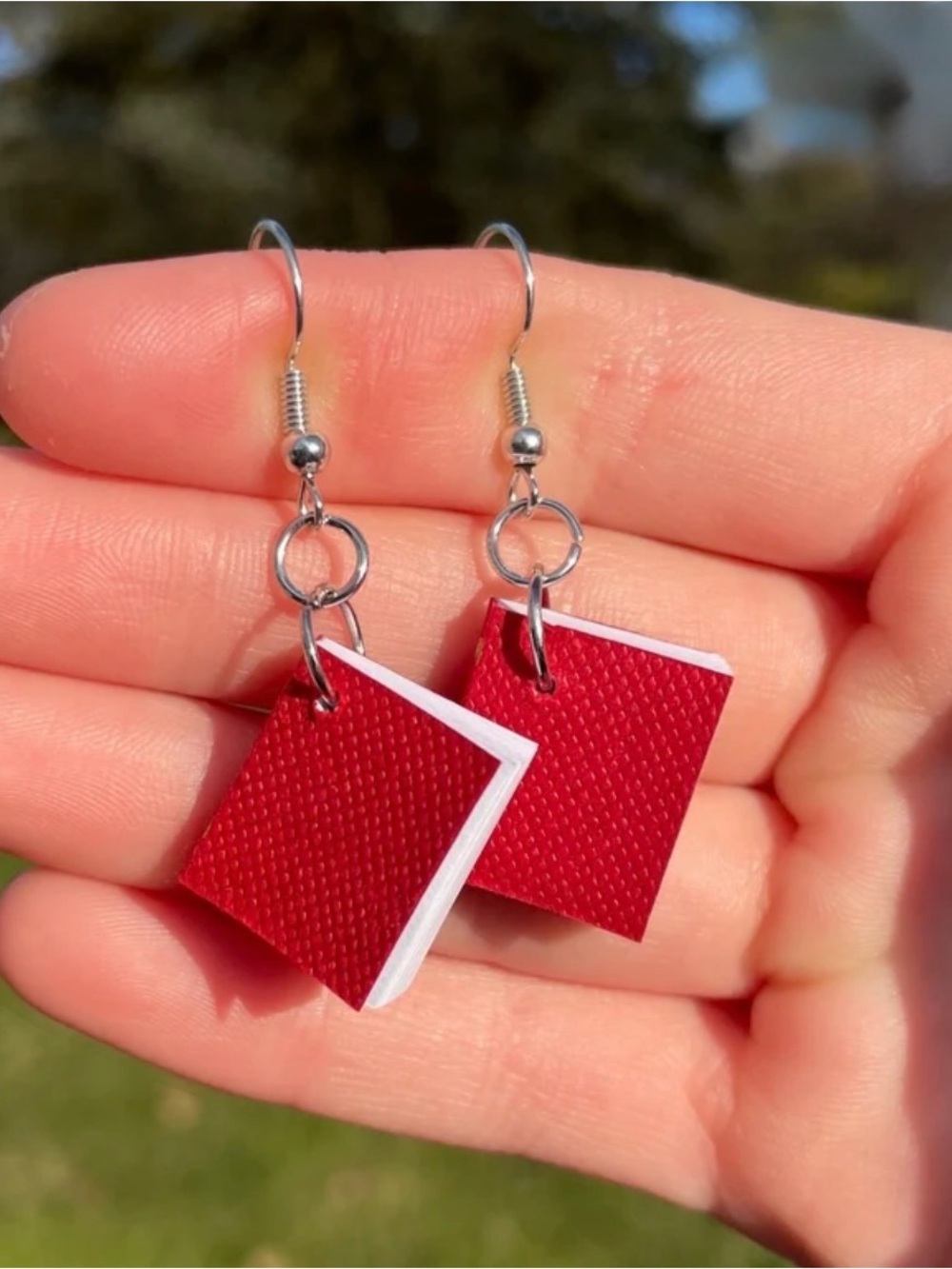 Mini Book Dangle Earrings - Red